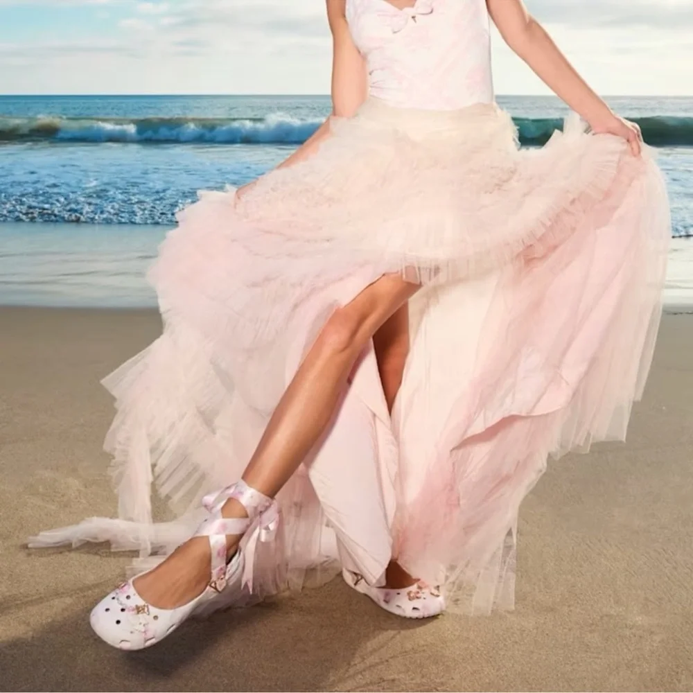 LOVESHACKFANCY x CROCS Romantic Rose Pink Floral Ribbon Mary Jane Ballet Flats 9 - Picture 8 of 15